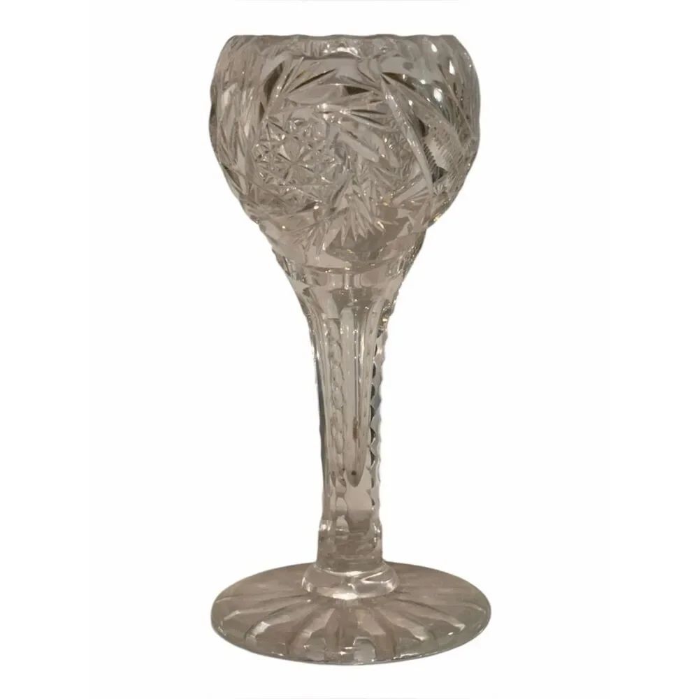 Antique ABP American Brilliant Cut Glass Chalice Bud Vase Tulip Hobstar Fan 8"
